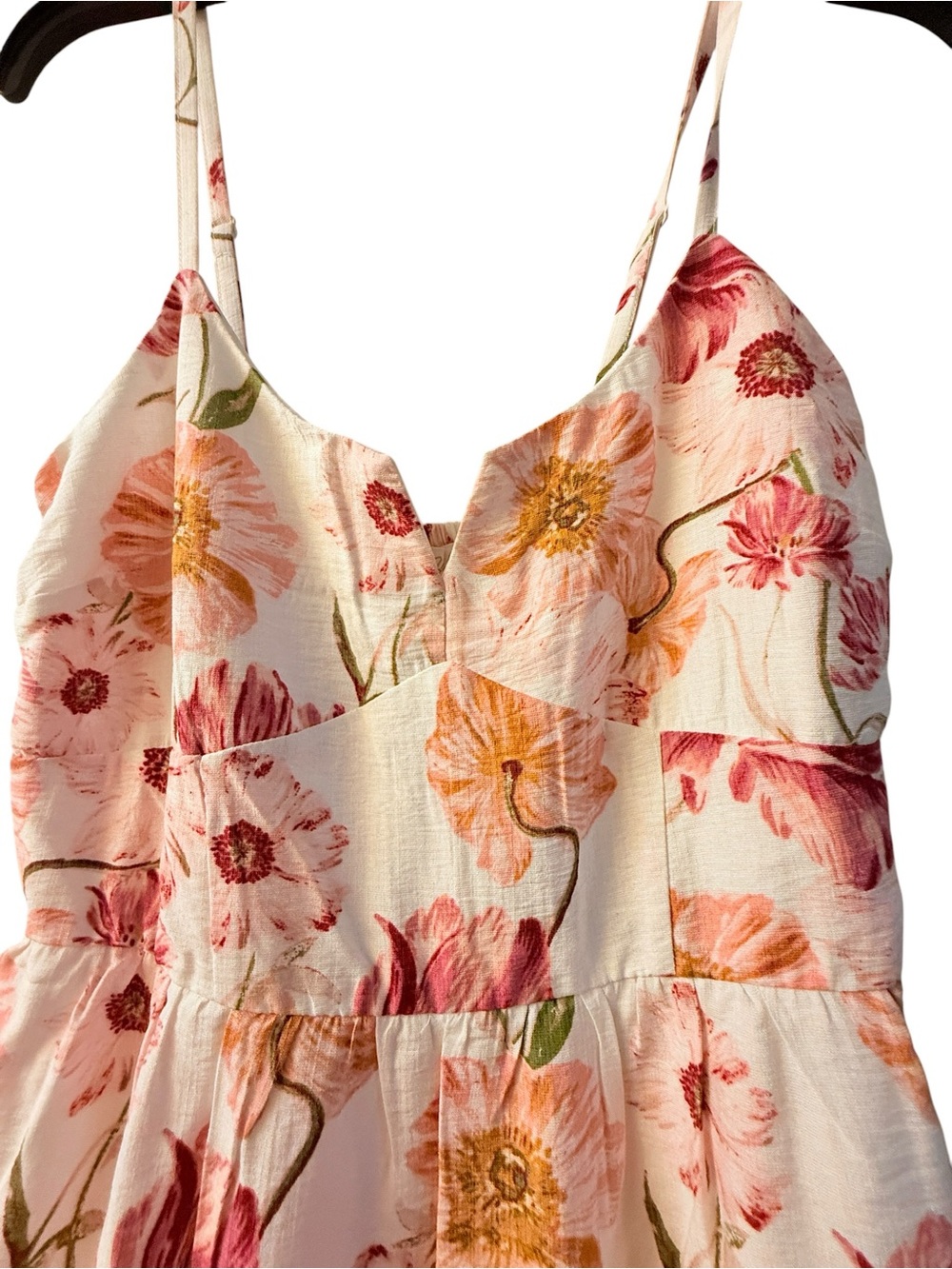 june & hudson Cream Floral Spaghetti Strap Sundress with Pink & Orange Blooms